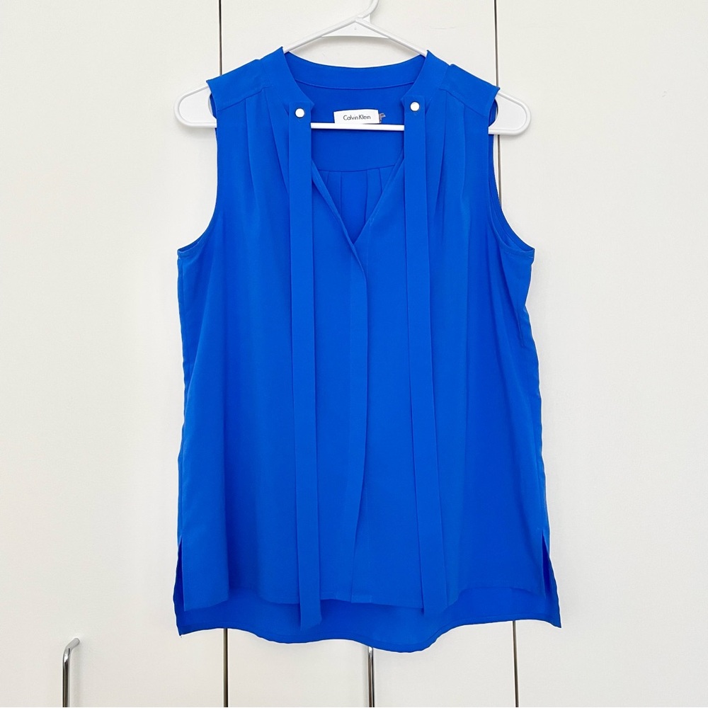 Calvin Klein Sleeveless V-Neck Blouse with Removable Neck Ties